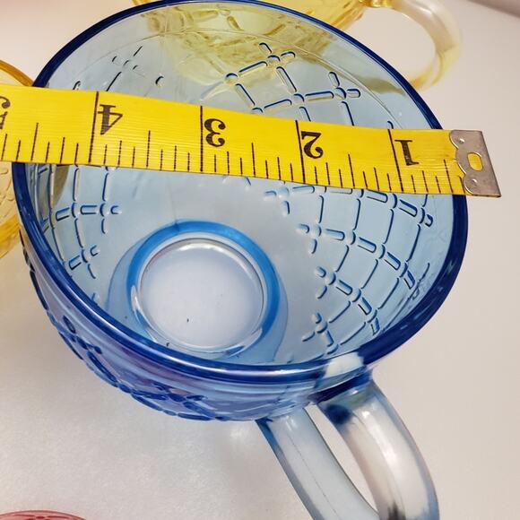 Lot of 4 decorative glass cups 12 oz and 4 small bowls 3 oz multi colored - Picture 9 of 11